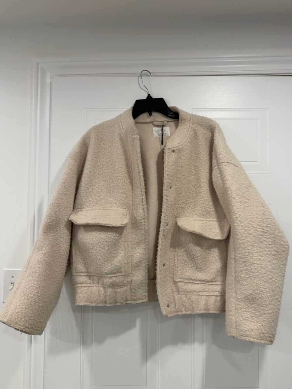 Zara | Cream Teddy Jacket with Flap Pockets